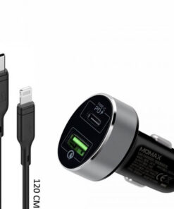Momax 2in1 USB-C PD Car Fast Charger 20W with Lightning Cable