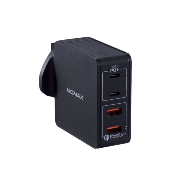 0023496 momax one plug 66w 4 port type c pd qc30 charger black