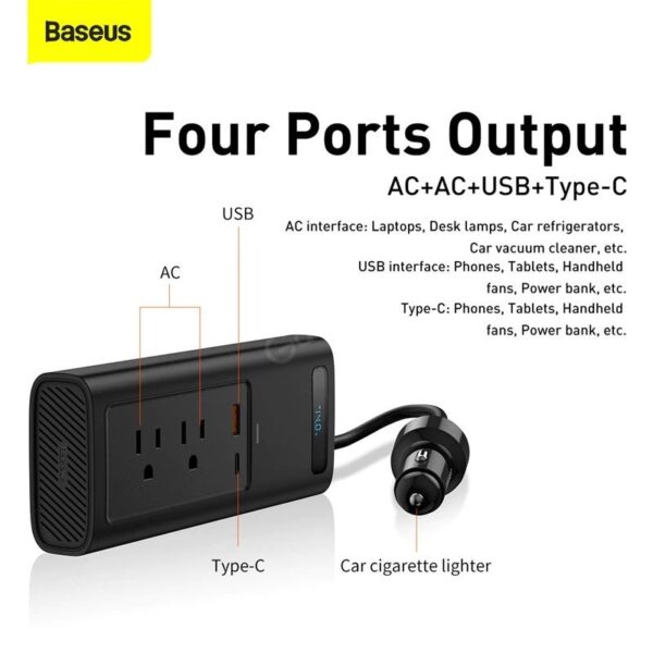 baseus power inverter 150w dual port fast charging car power station 3