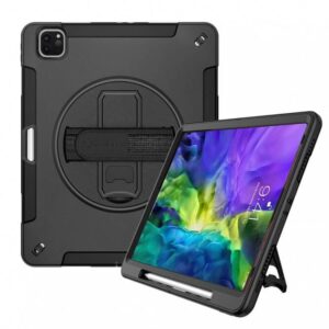 Armor-X Rin Series Case For Ipad Pro 11 (2020) Rainproof Military Grade Rugged Case With Hand Strap & Kick-Stand & Pen Holder - Black