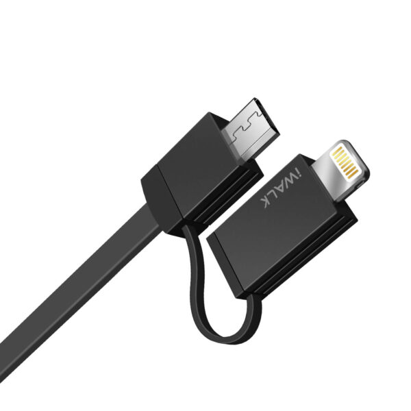 Iwalk Retractable 2 In 1 Micro Usb And Lightning Cable - Black