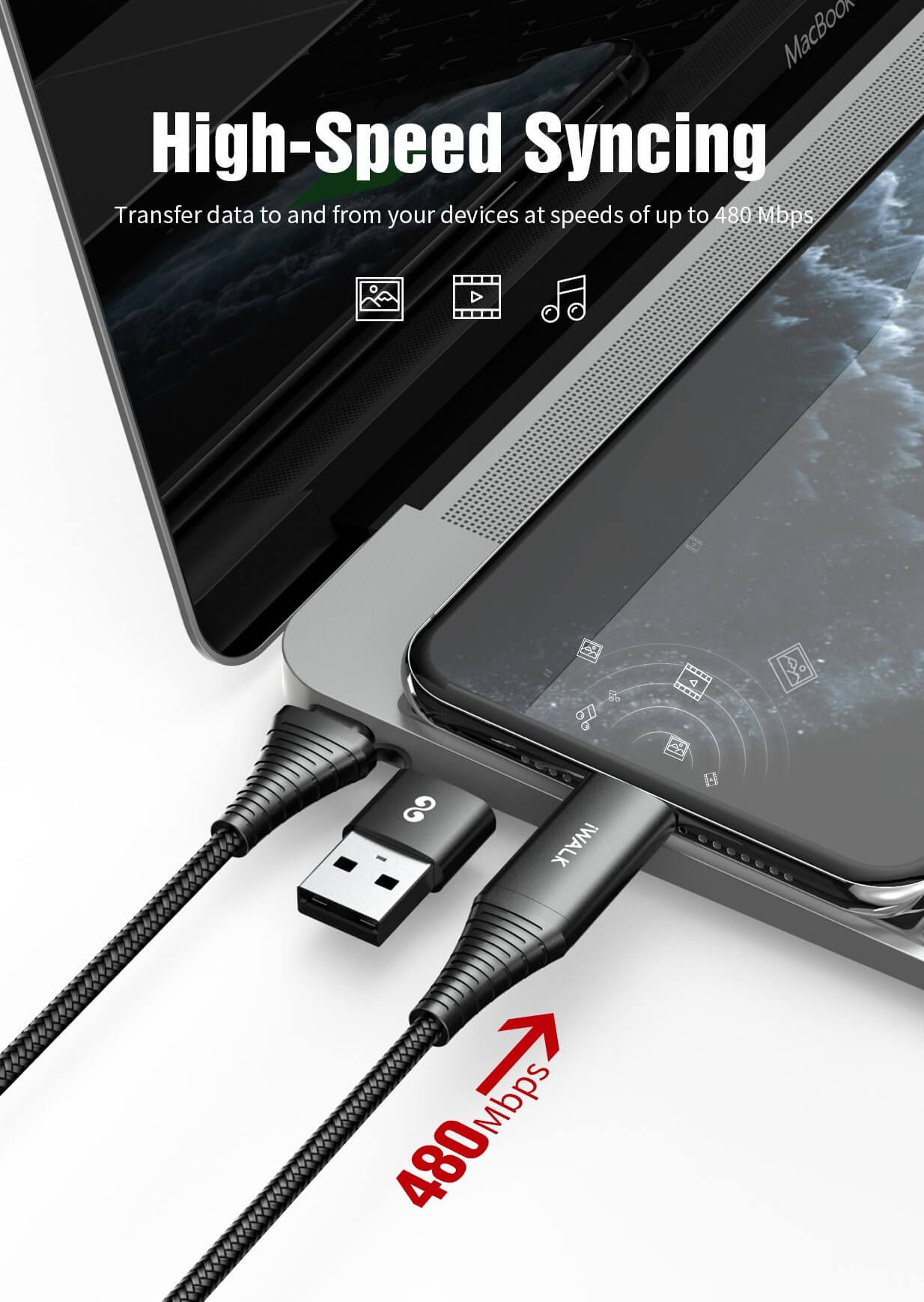 Iwalk Twister Duo One For All Multi Charging Cable 60W Pd & Qc3.0 (4 In 1) 1M Charge And Sync Cable - Black