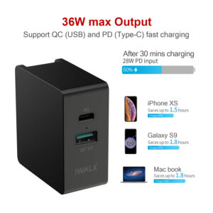 Iwalk Power Adapter Travel Power Delivery & Qc 3.0 Black