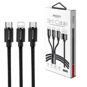YESIDO CA 60 2.4A 1.2m 3 in 1 MicroUSBLightningType C Cable 3jpg