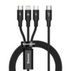 BASEUS Rapid Series 3-in-1 Fast Charging Data Cable Type-C to M+L+C PD 20W 1.5m - Black