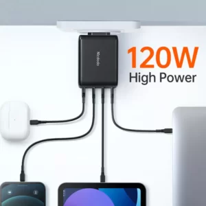 MCDODO GaN 120W High Power 4 Ports Fast Charging Phone Charger with Cable - Black