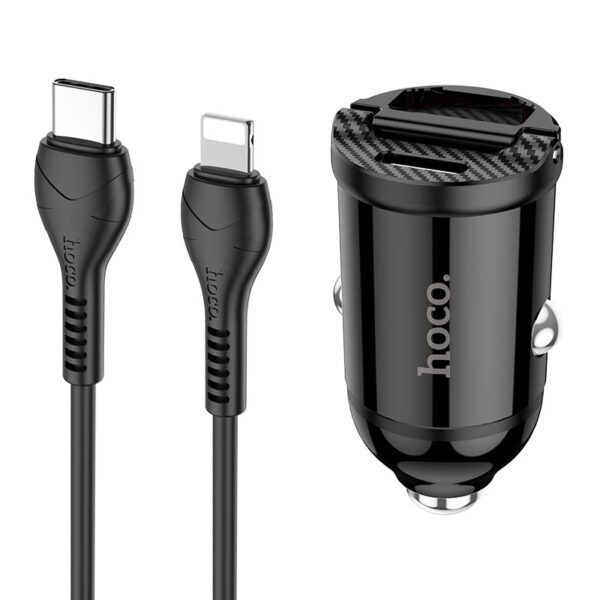 hoco nz2 link pd30w qc3 car charger set with type c to lightning cable black