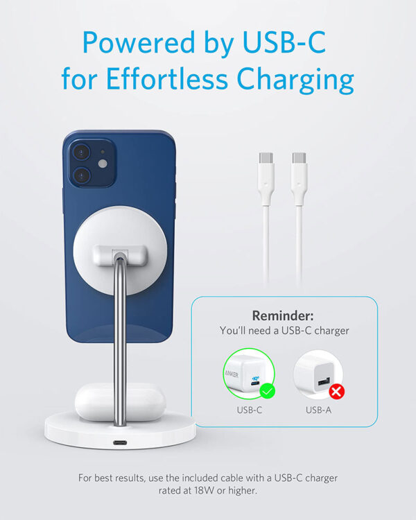 Anker PowerWave Magnetic 2 in 1 Wireless Charging Stand Lite A2543H21 White 5