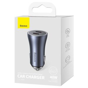 Baseus Golden Contactor Pro Fast Car Charger 40W 2 x USB C Power Delivery 20W Dark Grey 6932172608026 04052022 05 p