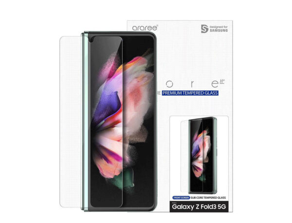 0048800 araree sub core anti bacterial tempered glass for samsung galaxy z fold 3 2021 clear