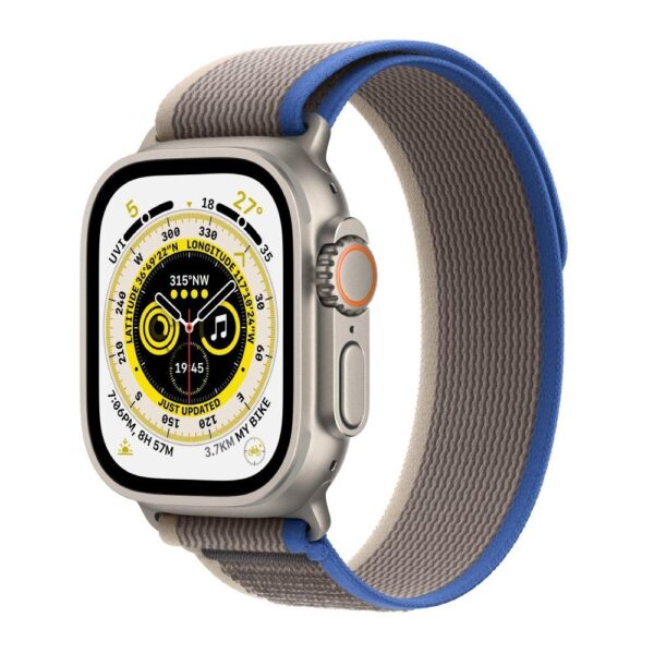 Apple Watch Ultra GPS + Cellular 49mm Titanium Case with Blue/Gray Trail Loop