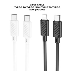 Hoco X88 Type-C to Lightning PD 20w & Type-C to Type-C 60W - 2 Cables - Black & White