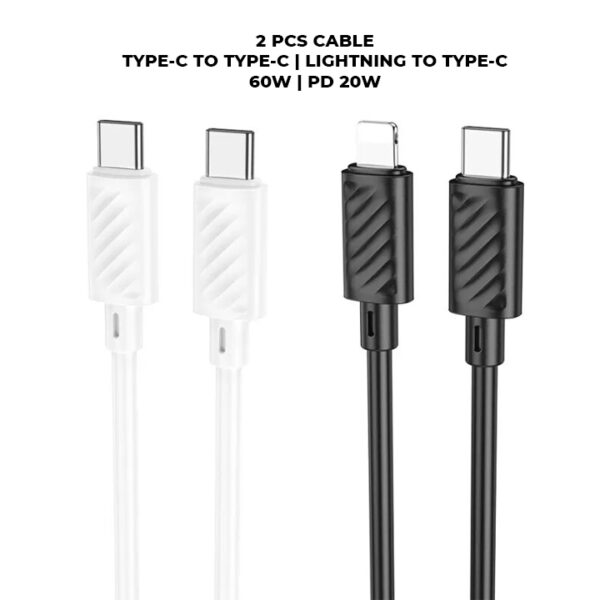 Hoco X88 Type-C to Lightning PD 20w & Type-C to Type-C 60W - 2 Cables - Black & White