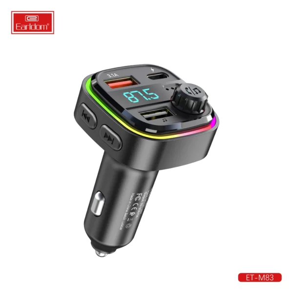 Earldom FM Bluetooth Transmitter With Fast Car Charger LED with Music Player - Black