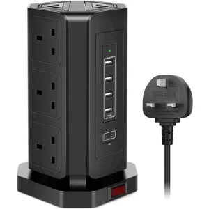 Vertical Power Socket Outlets with 4 USB-A & 1 USB-C Ports