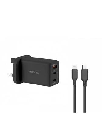 Momax Fast Pro Gan Charger Kit with Lightning Cable - Black