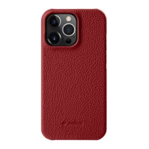 Melkco Back Snap Series Lai Chee Pattern Premium Leather Snap Cover Case For Apple iPhone 14 Pro - Red