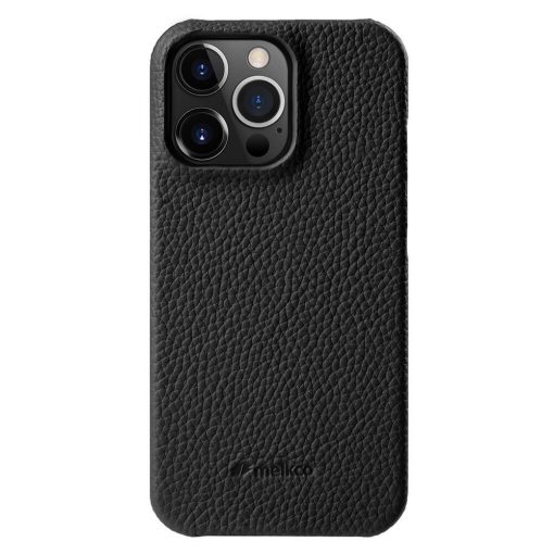 Melkco Back Snap Series Lai Chee Pattern Premium Leather Snap Cover Case For Apple iPhone 14 Pro - Black