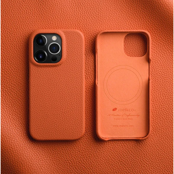 Melkco Back Snap Series Leather Regal Case With Magsafe For iPhone 14 Pro - Orange