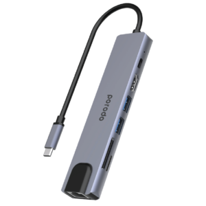 Porodo 7in1 Aluminum USB-C Hub 4K HDMI 100W Power Deliver - Grey