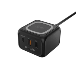 Porodo Desktop Charger with 3-Ports Fast Wireless Charger - Black