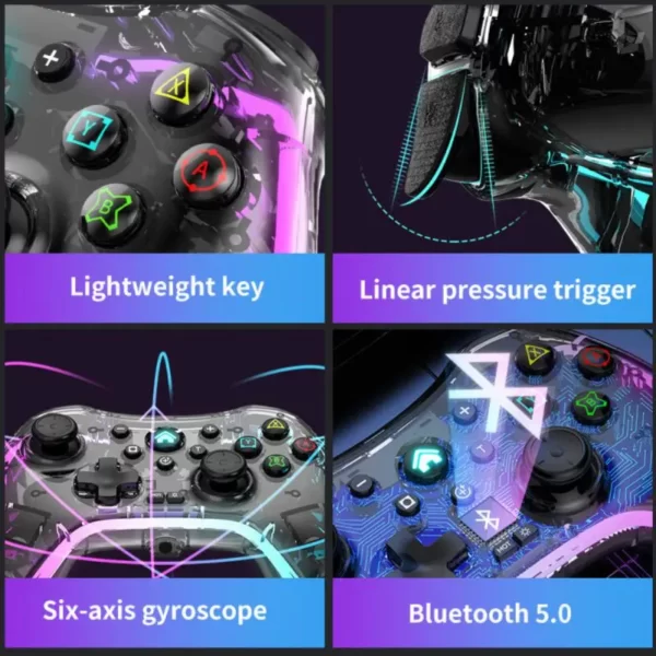 S03 Transparent Adjustable RGB Glare Lights 2 4G bluetooth Gamepad Controller For Switch PC Android V3.jpg 2