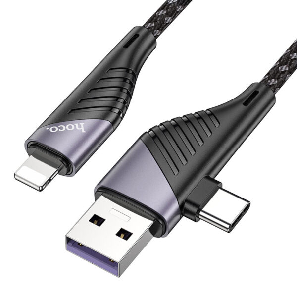Hoco PD 20W 2-In-1 Super Fast Charging Type-C & Lightning Data Cable 1.2m- Black