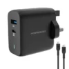 Powerology 63W Ultra-Quick GaN Charger 45W PD & USB-A Quick Charge 18W QC3.0 With 60W Type-C To Type-C Cable - Black