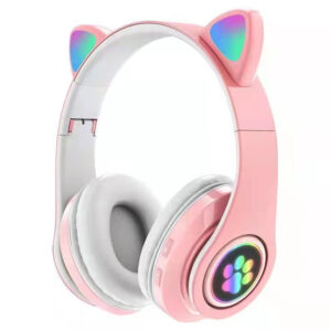 Cute Cat Bluetooth Headphone Wireless Headset Noise Cancel Earphone For Kids - Pink