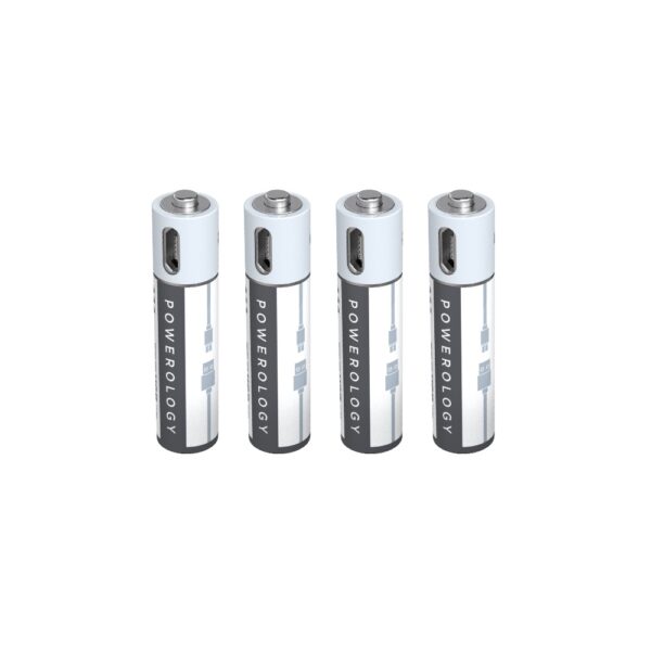Powerology USB-C Rechargeable Lithium-Ion AAA Battery - 4pc Pack