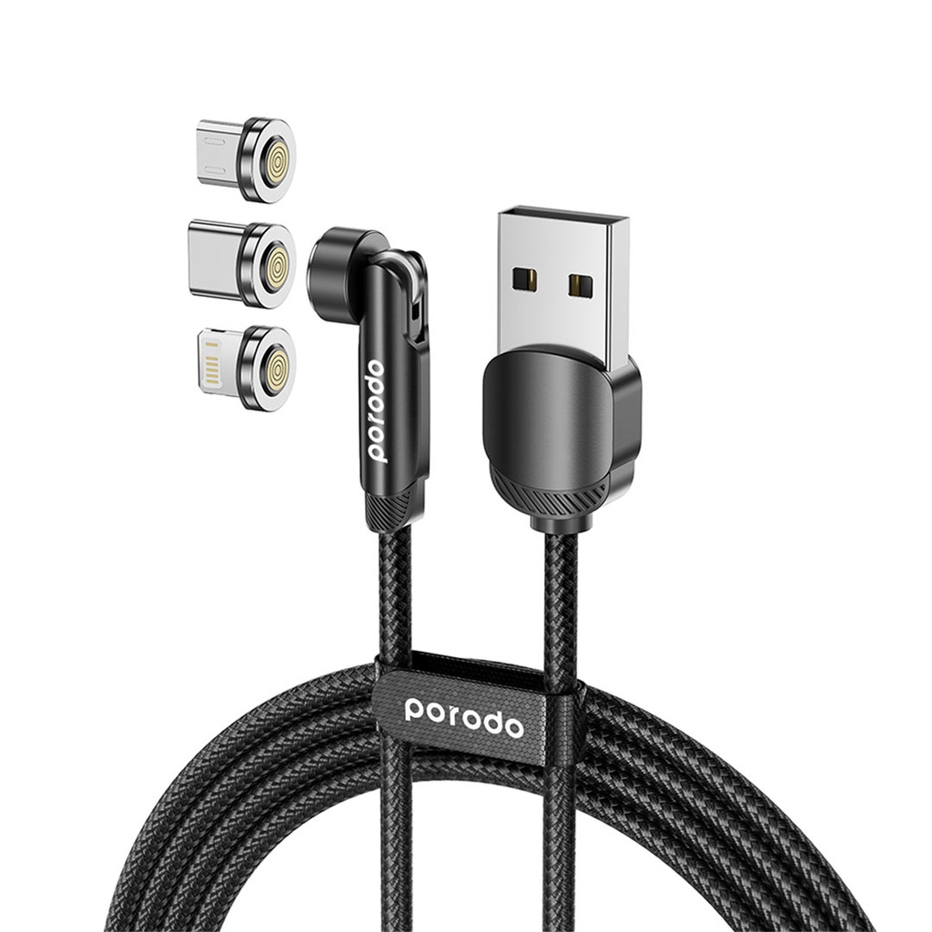 Porodo 3in1 TPE Cable with Rotatable Head for Micro + Lightning +