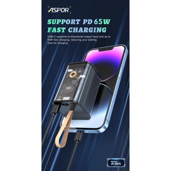 aspor transparent 65w 20000mah fast charging power bank 4