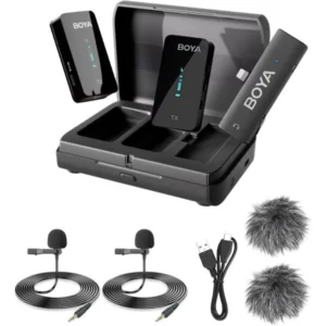 BOYA 2.4GHz Wireless Microphone for mobile device like smartphone, PC, tables (2transmitters+1receiver with Lightning jack) - Black