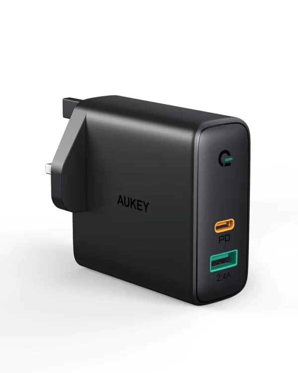 AUKEY Dual-Port 60W PD Wall Charger with Dynamic Detect with C to C Cable - Black