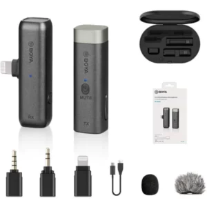 BOYA Smallest wireless microphone, TRS & TRRS & Lightning connector - Black