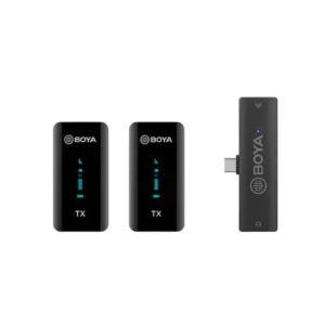 BOYA 2.4GHz Wireless Microphone for mobile device like smartphone, PC, tablet (2transmitters+1receiver with Type-C jack) - Black