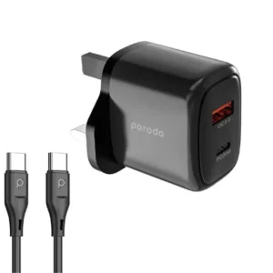 Porodo USB-C PD and USB-A QC Dual Output Fast Charger - Black