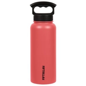 Fifty Fifty Vacuum Insulated Bottle 3 Finger Lid 1L - Coral