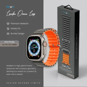 Pawa London Ocean Watch Strap Ultra/Series8 49/45/44/42MM - Grey/Orange