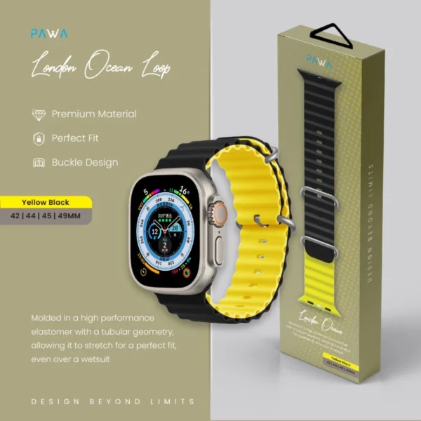 Pawa London Ocean Watch Strap Ultra/Series8 49/45/44/42MM - Black/Yellow