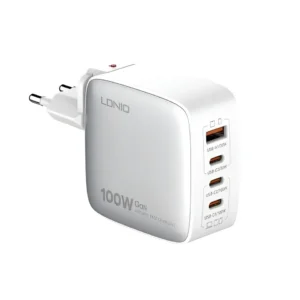 Ldnio Q408 100W GaN Super Fast Charger 1 USB 3 Type-C Ports with Replaceable Plug (US / EU / UK) -White