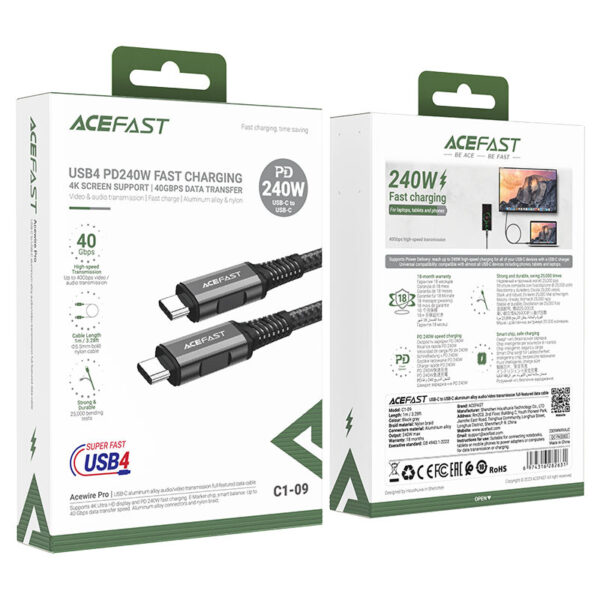 acefast c1 09 usbc to usbc audio video transmission data cable packaging