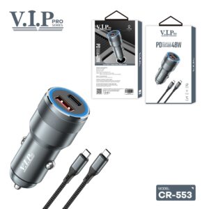 VIP Pro Series Fast Car Charger With Usb-c To USB-C Cable Pd 48w (CR-553)