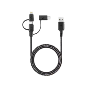 Energea Nyloflex 3-IN-1 Micro USB + Lightning + USB-C Charge And Sync Cable 1.5M - Black