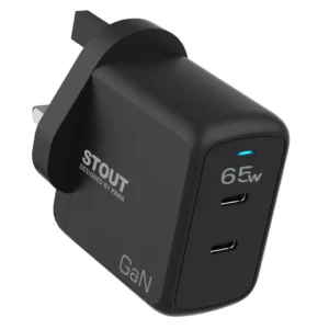 Pawa Stout Gan Travel Charger With Dual PD Port 65W - Black