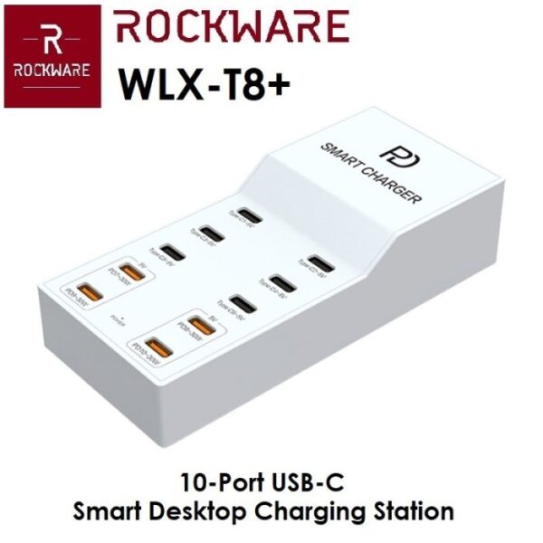 ROCKWARE WLX-T8 PLUS - Smart Charger USB-C 10-Port - 72W Total Output