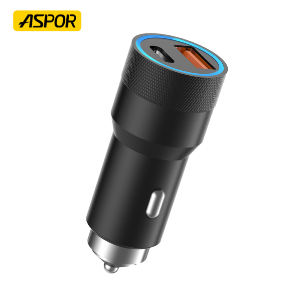 ASPOR A909 PD+QC 38W Fast Car Charger with LED Light