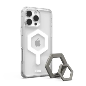 UAG iPhone 16 Pro Max Plyo MagSafe Bundle - Ice White Case + Titanium Ring Stand