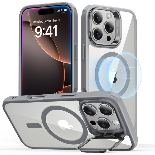 ESR iPhone 16 Pro Max Classic Hybrid Case with Stash Stand (HaloLock) - Clear/Grey