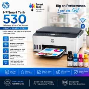 HP Smart Tank 530 Wireless AIO - 11ppm 4800dpi A4 USB Wi-Fi Bluetooth Color Inkjet - Printer